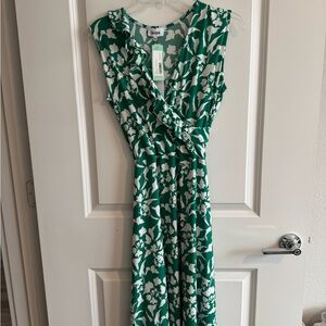 Leota Green and White Ruffled Tie Front Sundress